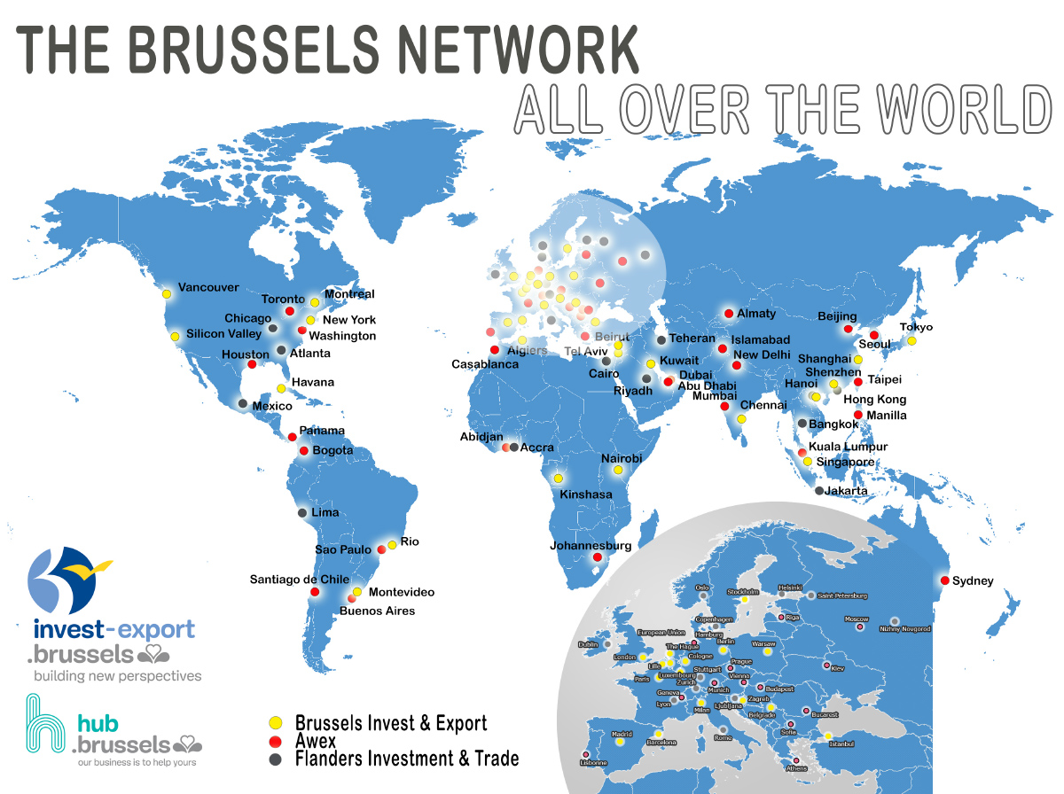 Localisation des bureaux du réseau hub.brussels à l'étranger